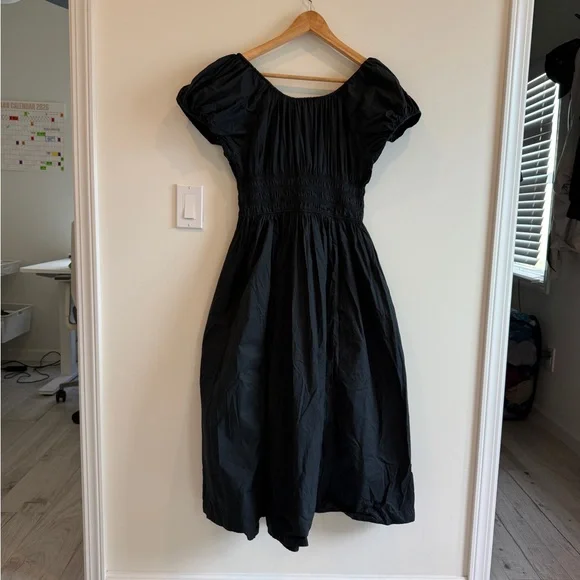 Doen Black Puff-Sleeve Smocked Midi Dress - Picture 3 of 6